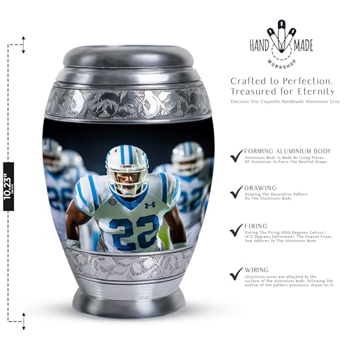 Football Player Urn for Ashes - Blue Sports Urns - Large Urns for Human Ashes Adult Man - Funeral Companion Urn for Adult Male 10 Inch | Blue Funeral Companion Urn for Adult Male, Cremation Urns 200 Cubic Inches