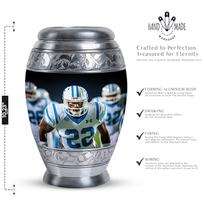 Football Player Urn for Ashes - Blue Sports Urns - Large Urns for Human Ashes Adult Man - Funeral Companion Urn for Adult Male 10 Inch | Blue Funeral Companion Urn for Adult Male, Cremation Urns 200 Cubic Inches