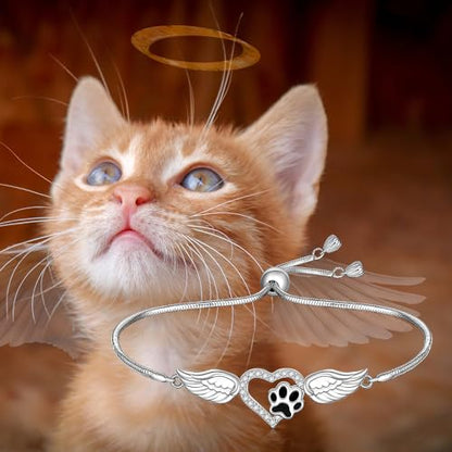 Paw Print Bracelets for Women Sterling Silver Dog Cat Angel Jewelry | Bracelet Animal Paw Print Gifts Always in My Heart Memorial Birthday Holiday Christmas Halloween