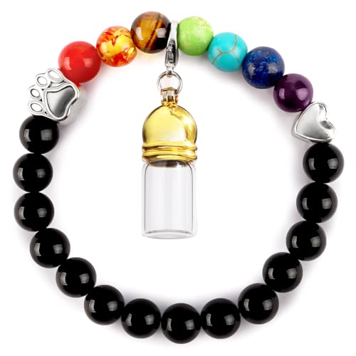 Pet Memorial Gift For Loss of Dogs Cat, Rainbow Bridge Glass Jar Bracelet, Cylinder Cat Dog Urn for Pet Ashes Cremation Keepsake Women And Men Who Dog Sympathy Commemorative Christmas Valentine's Day - color: Colored Beads411