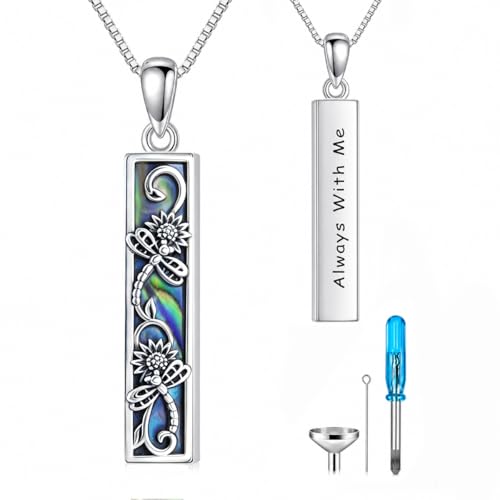 Dog Urn/Tree of Life/Dragonfly/Butterfly Urn Necklace 925 Sterling Silver Adjustable Abalone Ashes Jewelry Gifts for Women - color: Dragonfly