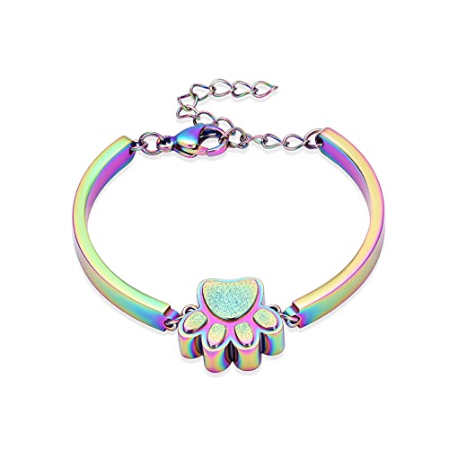 XSMZB Cremation Bracelet for Ashes - Paw Print Cremation Jewelry Pet Dog Cat Stainless Steel Keepsake Memorial Urn Bangle - color: Colorful