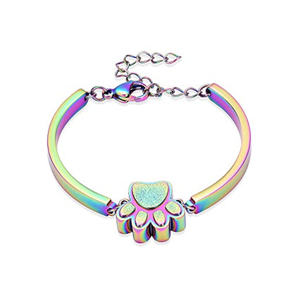 XSMZB Cremation Bracelet for Ashes - Paw Print Cremation Jewelry Pet Dog Cat Stainless Steel Keepsake Memorial Urn Bangle - color: Colorful