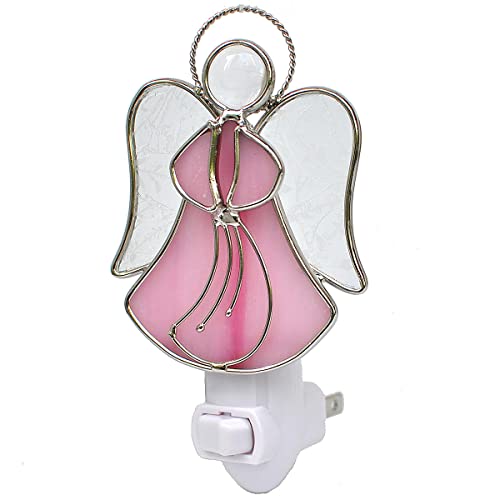 Stained Glass Angel Night Light Decorative Accent Lite Wall Plug in Nightlight for Hallway Bedroom Bathroom Kitchen Nature Themed Home Décor - color: Pink