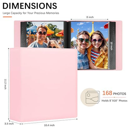 Aevdor 8x10 Photo Album, 168 Photos, Leather Cover, Pink | Large Capacity, Side-Loading Clear Pockets, Vertical 8x10 Layout, Black Inner Pages, Wedding, Travel, Baby & Family Memories - color: Pink
