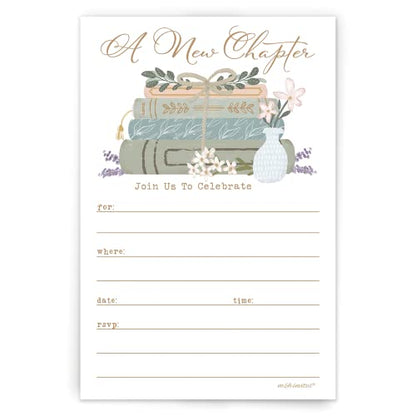m&h invites Book Invitations With Envelopes (20 Count) - A New Chapter Storybook Invitations For Book Theme Baby Shower, Bridal Shower, Retirement