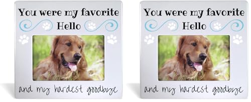 Pet Remembrance Picture Frame - Pet Bereavement Gift - Dog or Cat - You were My Favorite Hello and My Hardest Goodbye - Measures 8"W x 7.25"H - Holds 4" x 6" Photo (Pack of 2) - size: Not Customized (Pack of 2)