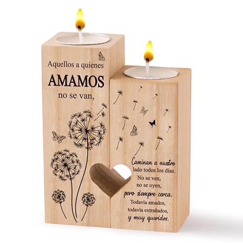 Zainpe Spanish Sympathy Candle Holders for Loss of Loved One, Wooden Heart Condolence Remembrance Keepsake Candlestick Table Decor for Mom Dad Grandma Friend, Spanish Memorial Bereavement Present - color: Sympathy