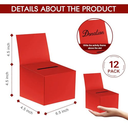 12 Pcs Modern Raffle Boxes, Cardboard Ballot Boxes with Slot for Ticket, 6.5 x 4.5 x 4.5 Inch, Red, 12 PCS - color: Red, size: 12 PCS