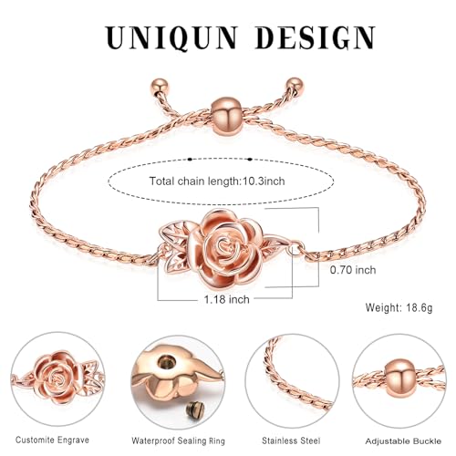Minicremation Women's Adjustable Rose Urn Bracelet Ashes Holder Memorial Elegant Link Chain Keepsake Cremation Bangle to Hold Ashes - color: Rose Gold-B