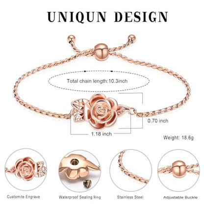 Minicremation Women's Adjustable Rose Urn Bracelet Ashes Holder Memorial Elegant Link Chain Keepsake Cremation Bangle to Hold Ashes - color: Rose Gold-B