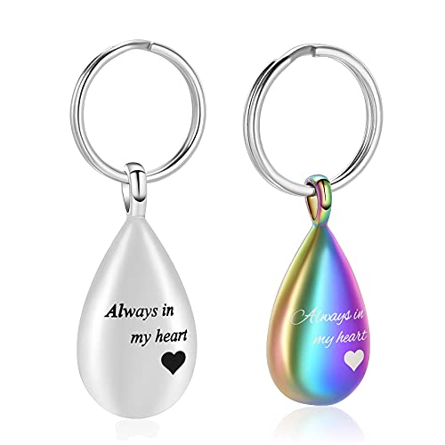 Yinplsmemory Cremation Keychain for Ashes Always In My Heart Urn Locket Cremation Jewelry Teardrop Memorial Keepsake Keychain - color: Customize