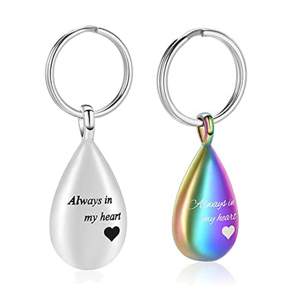 Yinplsmemory Cremation Keychain for Ashes Always In My Heart Urn Locket Cremation Jewelry Teardrop Memorial Keepsake Keychain - color: Customize