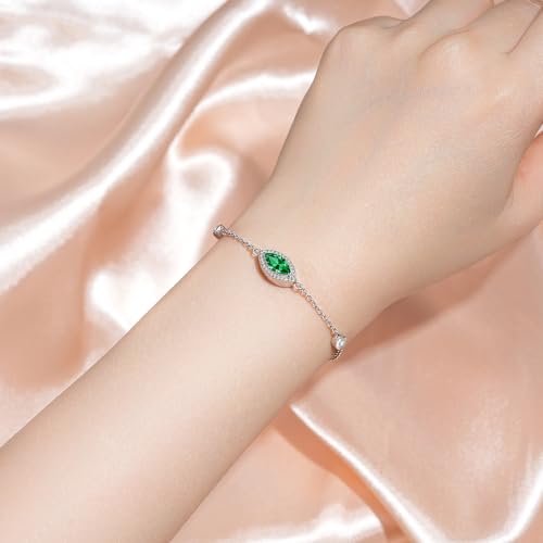 Urn Bracelet for Ashes for Women 925 Sterling Silver - Cremation Paved Oval Cubic Zircon/Opal/Moonstone/Infinity/Heart Rose Flower/Butterfly Memorial Jewelry Keepsake Locket Gifts - style: May-Emerald
