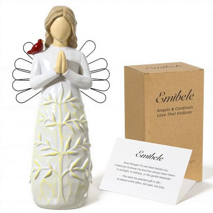 Emibele Praying Angel Cardinal Figurine Sympathy Gift for Loss of Loved One | Hand-Painted Resin Sculpted Figure with Red Cardinal & Tree of Life, Sympathy Angel Figurines Statues Decor, Memorial Gift - style: Praying Angel