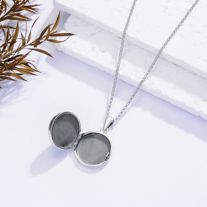 Round Locket Necklace 925 Sterling Silver Filigree/Flower Locket Necklace That Holds Pictures Birthday Christmas Jewelry Gifts for Women - color: 06-Lotus Locket