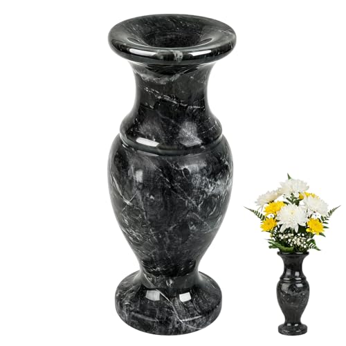 Heavy Duty Natural Marble Cemetery Vase for Grave Site – Solid Stone Headstone Planter for Real & Artificial Flowers, Memorial Tombstone Decor for Outdoor Use