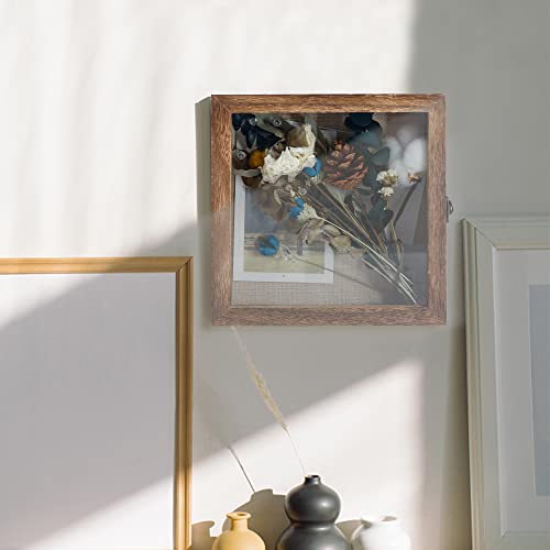 GraduatePro Shadow Box Frame 8x8 Display Case with Linen Back, Real Glass Window Door with Hinge, Picture Frame Wedding Bouquet Memorabilia Medals Photos Memory Box for Keepsakes, Carbonized Black | Hinged Front Open Door with Tempered Glass, Linen Back w