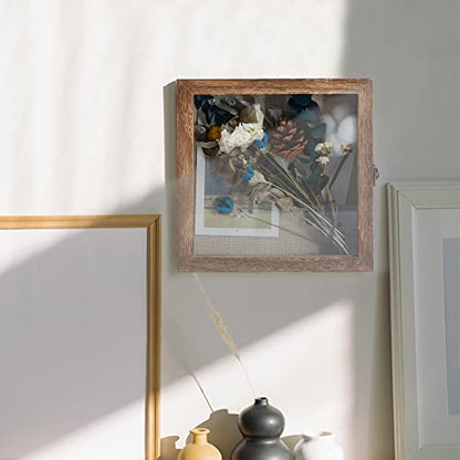 GraduatePro Shadow Box Frame 8x8 Display Case with Linen Back, Real Glass Window Door with Hinge, Picture Frame Wedding Bouquet Memorabilia Medals Photos Memory Box for Keepsakes, Carbonized Black | Hinged Front Open Door with Tempered Glass, Linen Back w