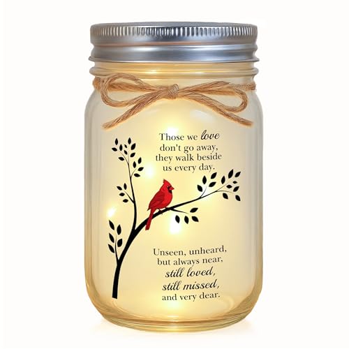Cardinal Memorial Gifts for Loss of Loved One - Sympathy Mason Jar Night Light, in Loving Memory Remembrance Bereavement Gift - style: Memorial Gifts