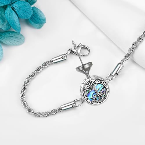 Urn Bracelet For Ashes 925 Sterling Silver Abalone Shell Cremation Keepsake Pendant Locket Bracelet For Women Men - style: tree of life