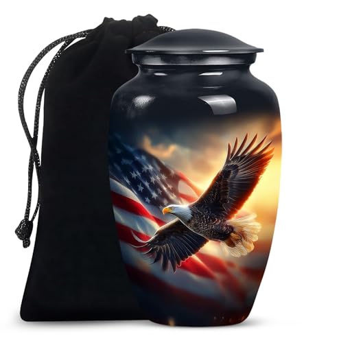 Eagle Urns for Human Ashes Adult Man -American Flag Cremation Urn for Women | Patriotic Urn for Ashes Adult Male - Large Black Military Urn for human ashes Female (10 Inch) - color: Patriotic Flying Eagle Ashes
