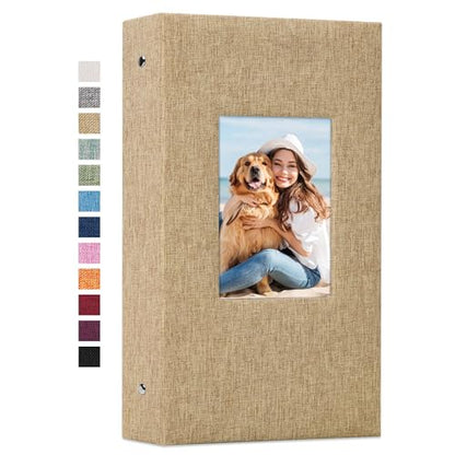 Vienrose 4x6 Photo Album,300 Pockets,Linen Cover with Window,Khaki | Linen Hardcover, Slip In Photo Book, Family Memory Album, Travel Keepsake - color: Khaki, size: 300 Pocket