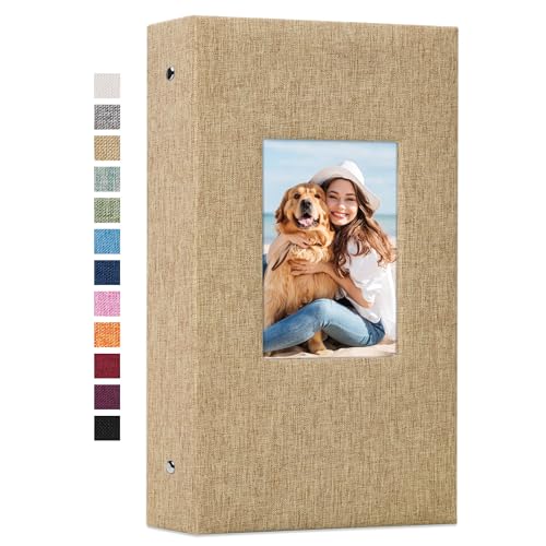 Vienrose 4x6 Photo Album,300 Pockets,Linen Cover with Window,Khaki | Linen Hardcover, Slip In Photo Book, Family Memory Album, Travel Keepsake - color: Khaki, size: 300 Pocket
