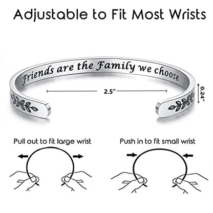TONY & SANDY Inspirational Bracelets for Women Teen Girls Personalized Gifts for Daughter Granddaughter Mom Sister Friends Stainless Steel Engraved Cuff Birthday Easter Christmas - style: A - Friends Gifts - Friends are the family we choose