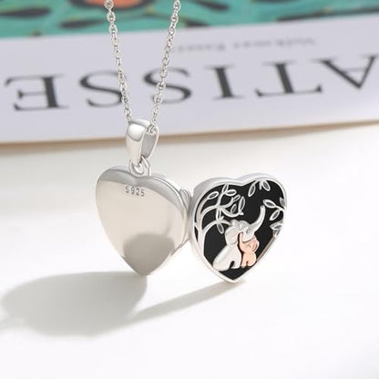 TUGHRA Locket Necklaces That Holds Picture Sterling Silver Elephant Locket Heart Pendant Necklace Photos Jewelry Gifts for Women Teen Mom Daughter - style: 02-Obsidian