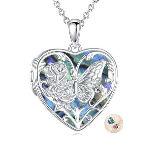 Butterfly Sterling Silver Necklace That Holds 1 Pictures Memorial Pendant Rose flower Photo Box Necklace