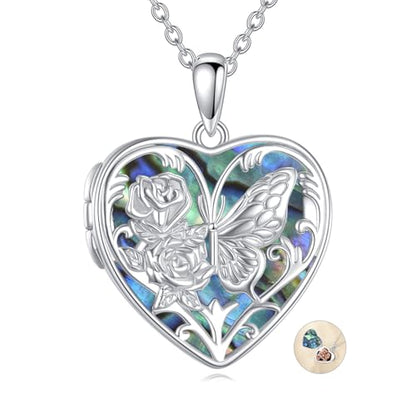 Butterfly Sterling Silver Necklace That Holds 1 Pictures Memorial Pendant Rose flower Photo Box Necklace