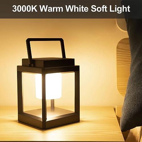Solar Lantern Outdoor Table Lamp, Cordless Rechargeable Light | Bright, 4800mAh, 50H Battery Life, Portable LED Light , USB-C & Solar Charging, for Camping, Backyard, Patio Decor, 3 Level