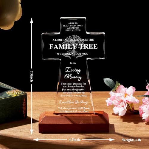 BLUEBOOK Sympathy Gifts for Loss of Loved One - Family Tree Religious K9 Crystal Cross 4.3x7 Inch,Memorial Gifts for Loss of Mom Dad with Laser Engraving,Condolences Bereavement Remembrance Gift in Memory of Pet Dog Cat - style: LED Glass Cross-Tree Light