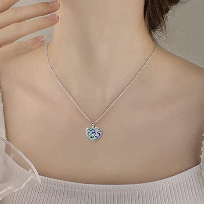 ONEFINITY Cremation Urn Necklace for Ashes Sterling Silver Abalone Shell Tree of Life Locket Necklace That Holds Pictures Heart Cremation Keepsake Memorial Ash Jewelry for Women Men - style: photo locket heart urn necklace