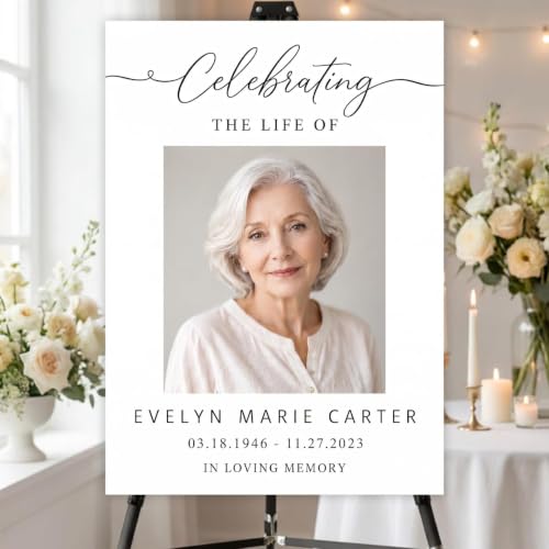 Custom Celebration of Life Welcome Sign with Photo for Memorial Funeral 2 | Personalized Minimalist In Loving Memory yard sign. Weather-resistant corrugated plastic decor. Add custom photo, name, dates - color: Sign2