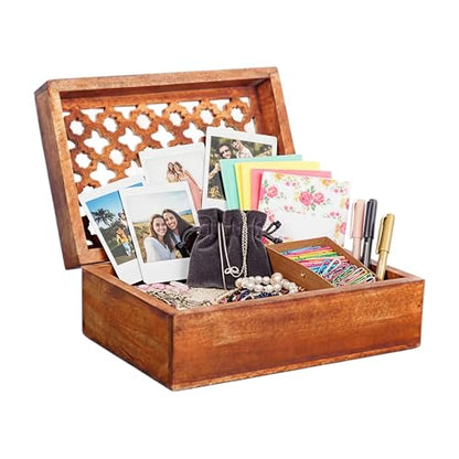 Mela Artisans Trellis Mango Wood Storage Box - Medium Burnt, 9x6 in - color: Medium Polish, size: Large