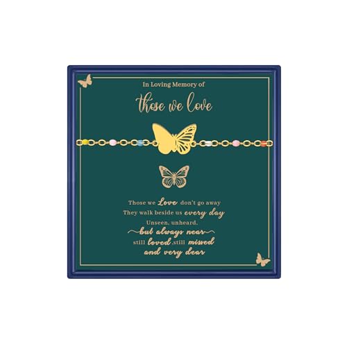 Sympathy Gifts for Loss of Loved One, Forget Me Not Flower Bracelets Angel Wing Memory Bracelet Bereavement to Loss of Gifts Memorial Remembrance Jewelry - color: Butterfly Memorial Bracelet