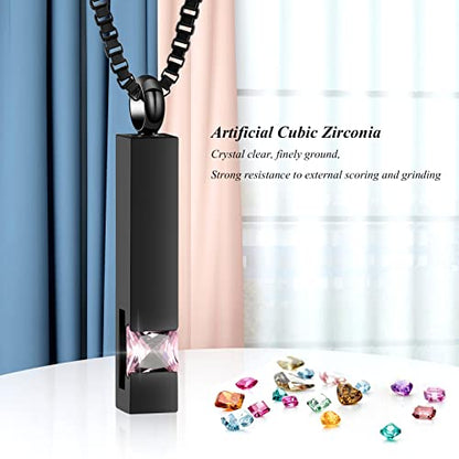 XSMZB Crystal Bar Cremation Urn Jewelry for Ashes Birthstone Cube Memorial Urn Necklace for Women Men Funeral Ashes Keepsake Pendant - color: Pink