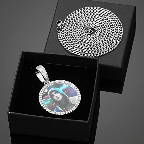 YIMERAIRE Customized Picture Necklace Personalized Circle Chain - color: 00171 Text necklace with Silver Cuban chain