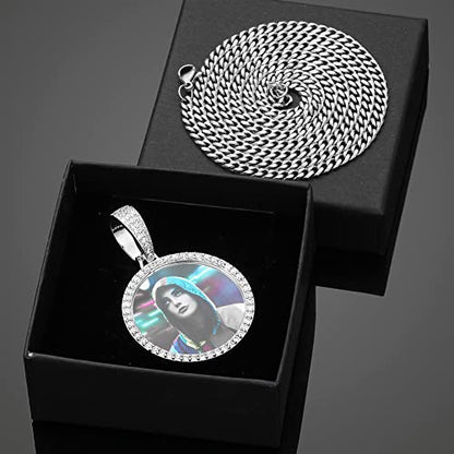 YIMERAIRE Customized Picture Necklace Personalized Circle Chain - color: 00171 Text necklace with Silver Cuban chain