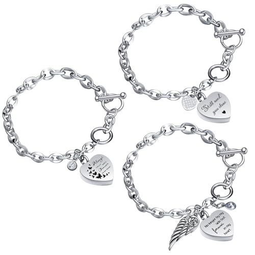 3 Pack Urn Bracelet for Ashes Cremation Ashes Bracelet Memorial Rhinestones Jewelry Heart Locket Holder with Different Words Stainless Steel Urns Bangle Keepsake for Women Men - color: White