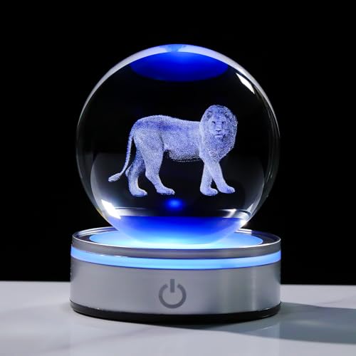 Arikyrist Crystal 3D Lion Figurine 3.15in Ball Gifts for Him Lion Lovers | Lions Statue, Glass Animal Art Sphere, with LED Light Base, Collectible Keepsake, Room Home Decor, Paperweight - color: Lion