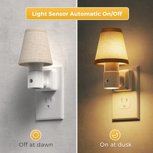 L LOHAS LED Night Lights Plug into Wall, Plug in Night Light Dimmable 100LM | Soft Warm Nightlight, Light Sensor, Rotatable Base, Linen Fabric Nightlights Plug in Wall, Bathroom Kitchen Farmhouse, 1 Pack - color: Beige-3000K