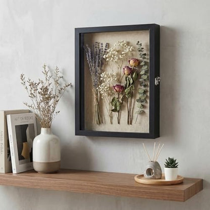 11×14 Shadow Box Frame, Linen Back, Glass Door, Hinge Display Case - color: Rustic Black, size: 11×14