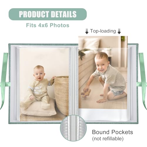 Photo Album 4x6 100 Pockets, Slip-in Picture Albums, Linen Cover Top Loader Vertical Pockets Albums for Baby, Kids Boy Girls, Wedding, Family, Anniversary, Green - color: Green, size: 100 Pockets white Bandage