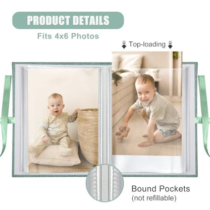 Photo Album 4x6 100 Pockets, Slip-in Picture Albums, Linen Cover Top Loader Vertical Pockets Albums for Baby, Kids Boy Girls, Wedding, Family, Anniversary, Green - color: Green, size: 100 Pockets white Bandage