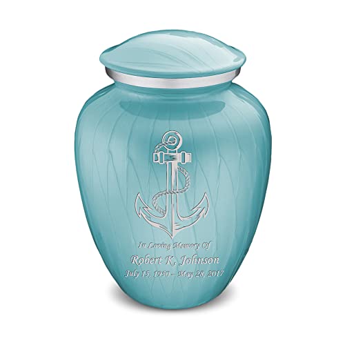 Adult Personalized Anchor Cremation Urns for Human Ashes I Large Pearl Light Blue Funeral Urn for Men and Women I 200 lbs - color: Pearl Light Blue