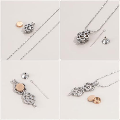 Paw Print Urn Necklace for Pet Ashes Stainless Steel Memorial Locket Cremation Jewelry Dog/Cat Keepsake Pendant with Mini Case Sympathy Gift for Pet Lovers Women Men - color: Silver-Rose Gold