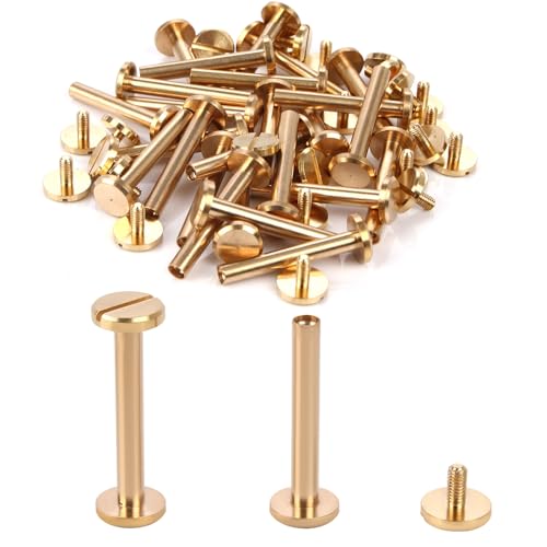 Chicago Binding Screws - 4mm x 28mm Binding Posts - 10mm Phillips Nut - Chicago Screw Binding Post Screw Kit for DIY Leather Decoration Scrapbook Photo Albums Bookbinding (Brass, 25 PCS) - size: 4mm x 28mm